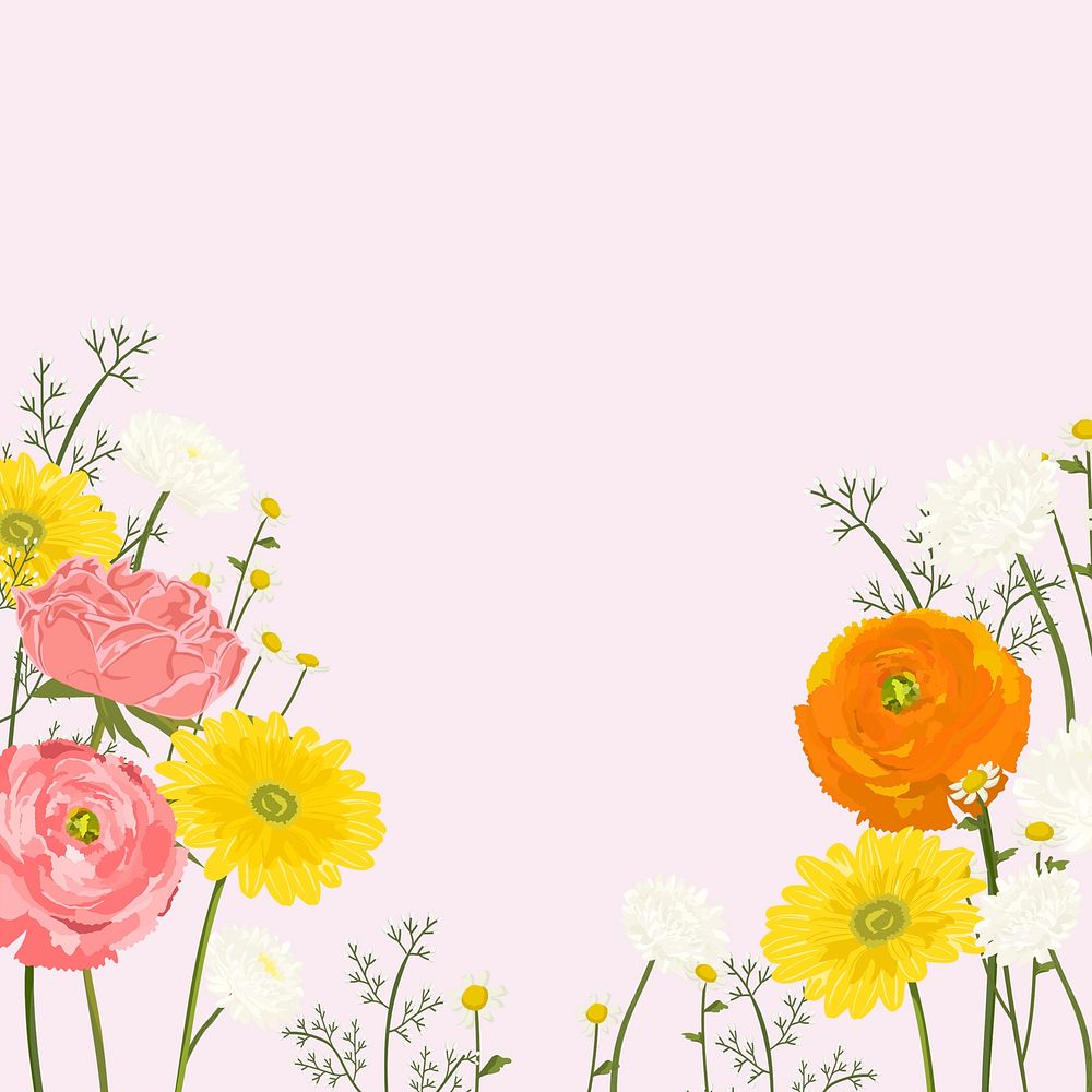 Aesthetic spring background, colorful flower border