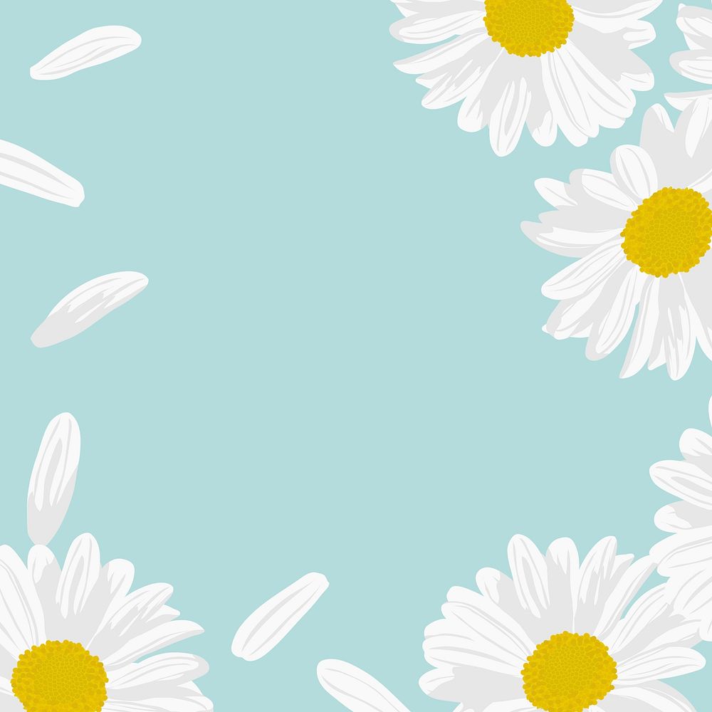 Blue daisy background, white flower border