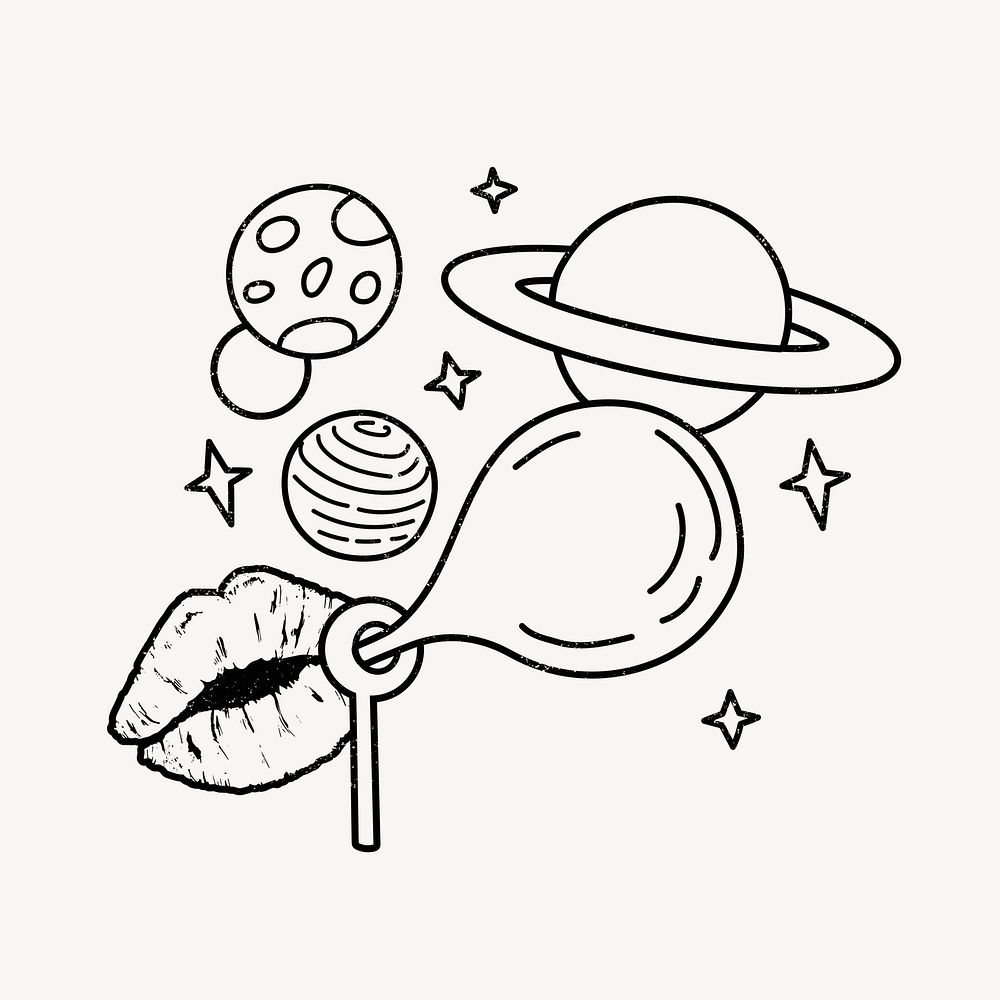 Galaxy clipart, cosmic doodle illustration