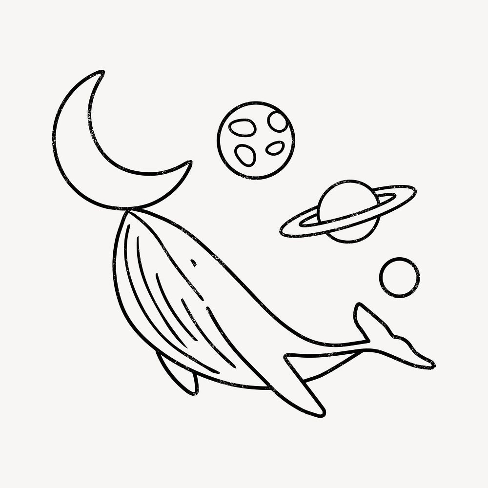 Whale doodle clipart, galaxy illustration