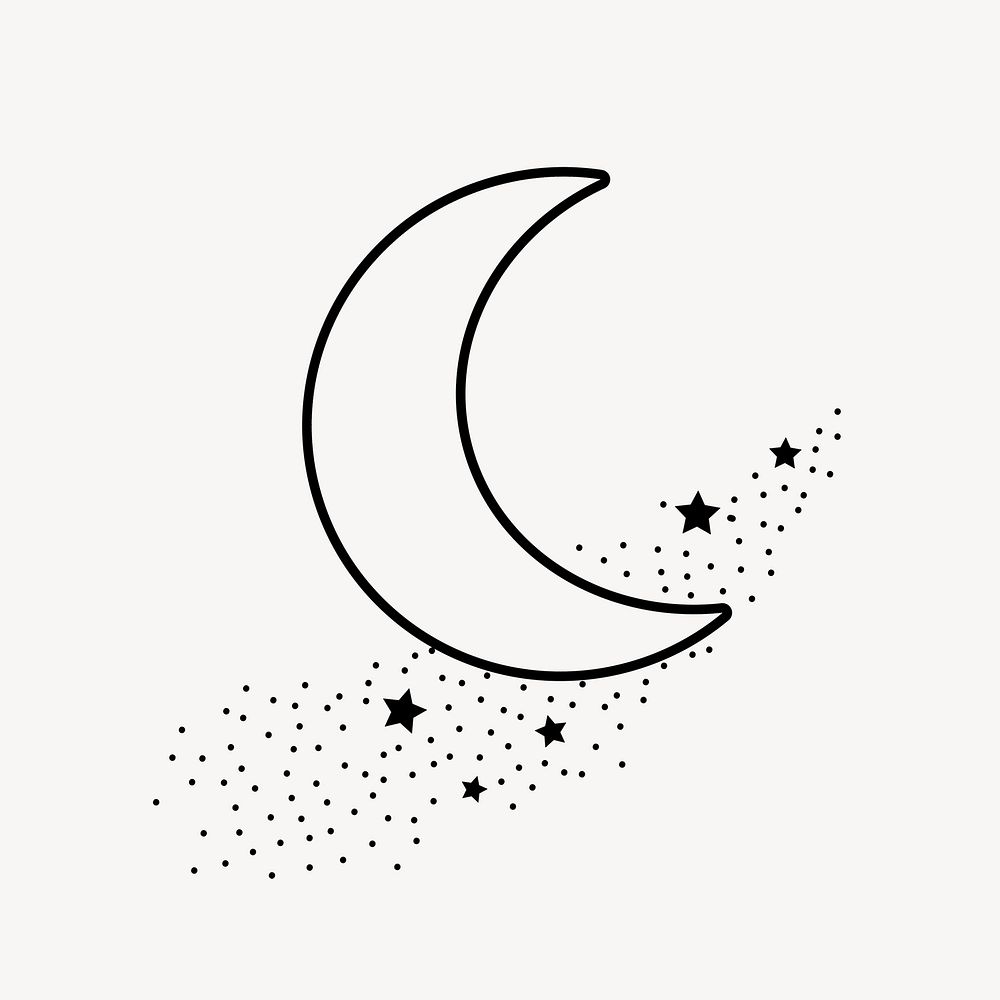 Crescent moon clipart, black and white  illustration