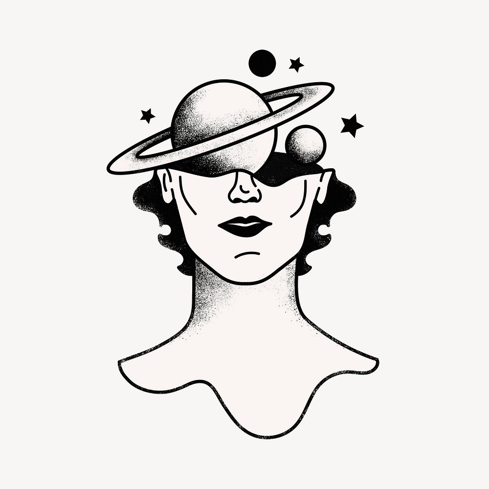 Surreal head drawing clipart, Saturn illustration