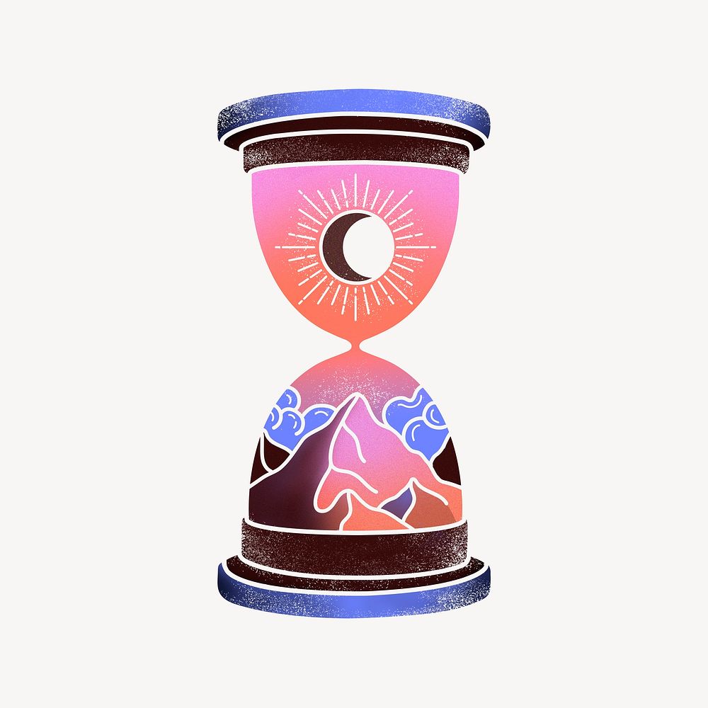 Celestial hourglass illustration, gradient boho occult design