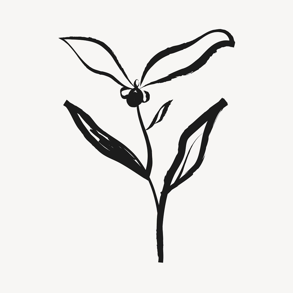Flower sticker, cute doodle in black vector