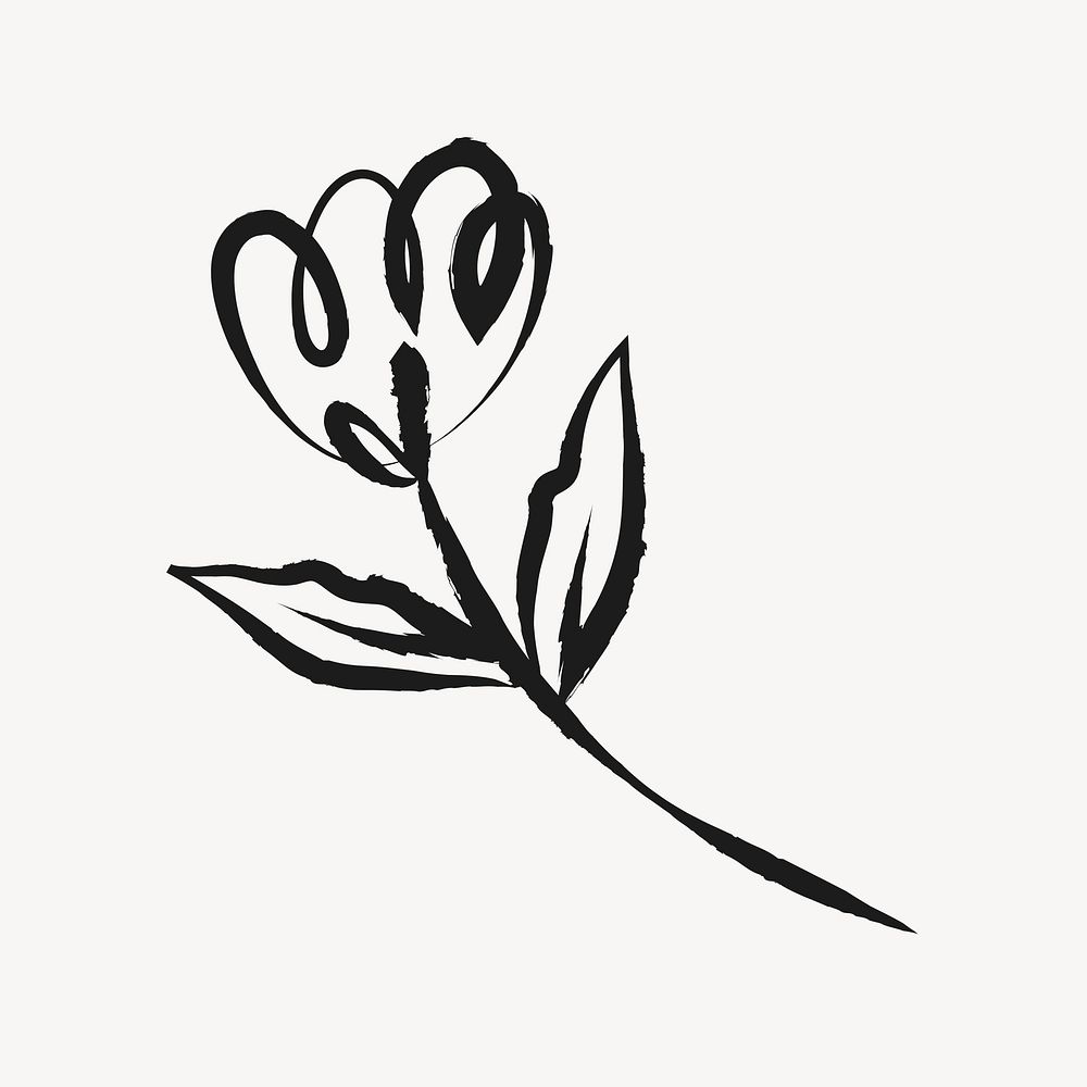 Tulip flower sticker, cute doodle in black psd