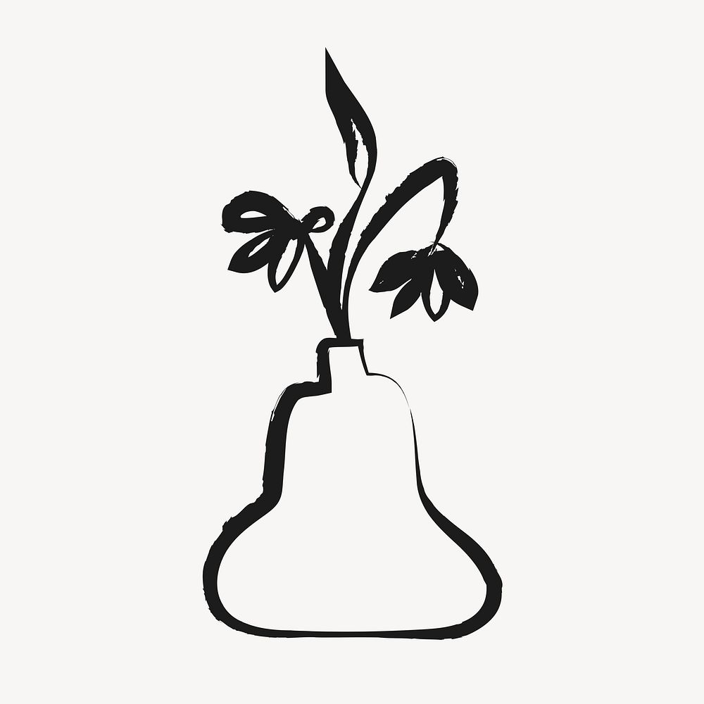 Flower vase sticker, cute doodle in black psd