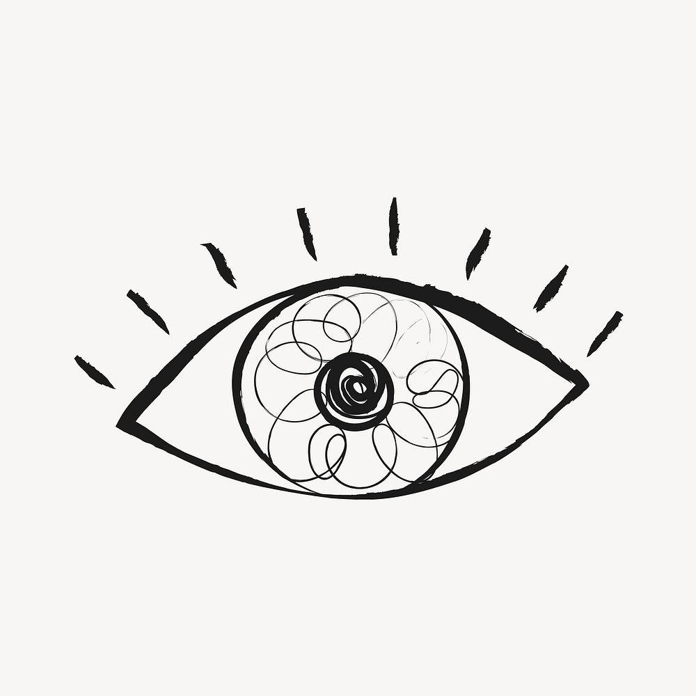 Observing eye sticker, cute doodle in black vector