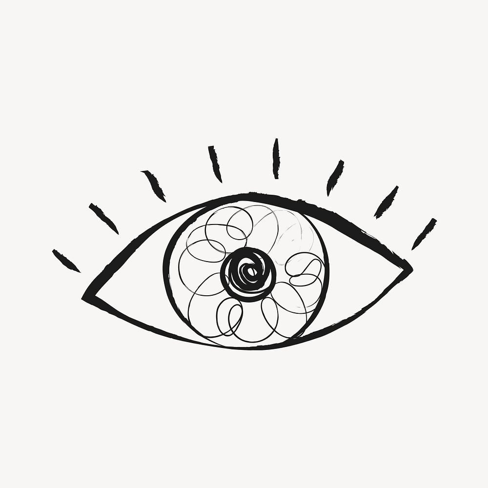 Observing eye sticker, cute doodle in black psd