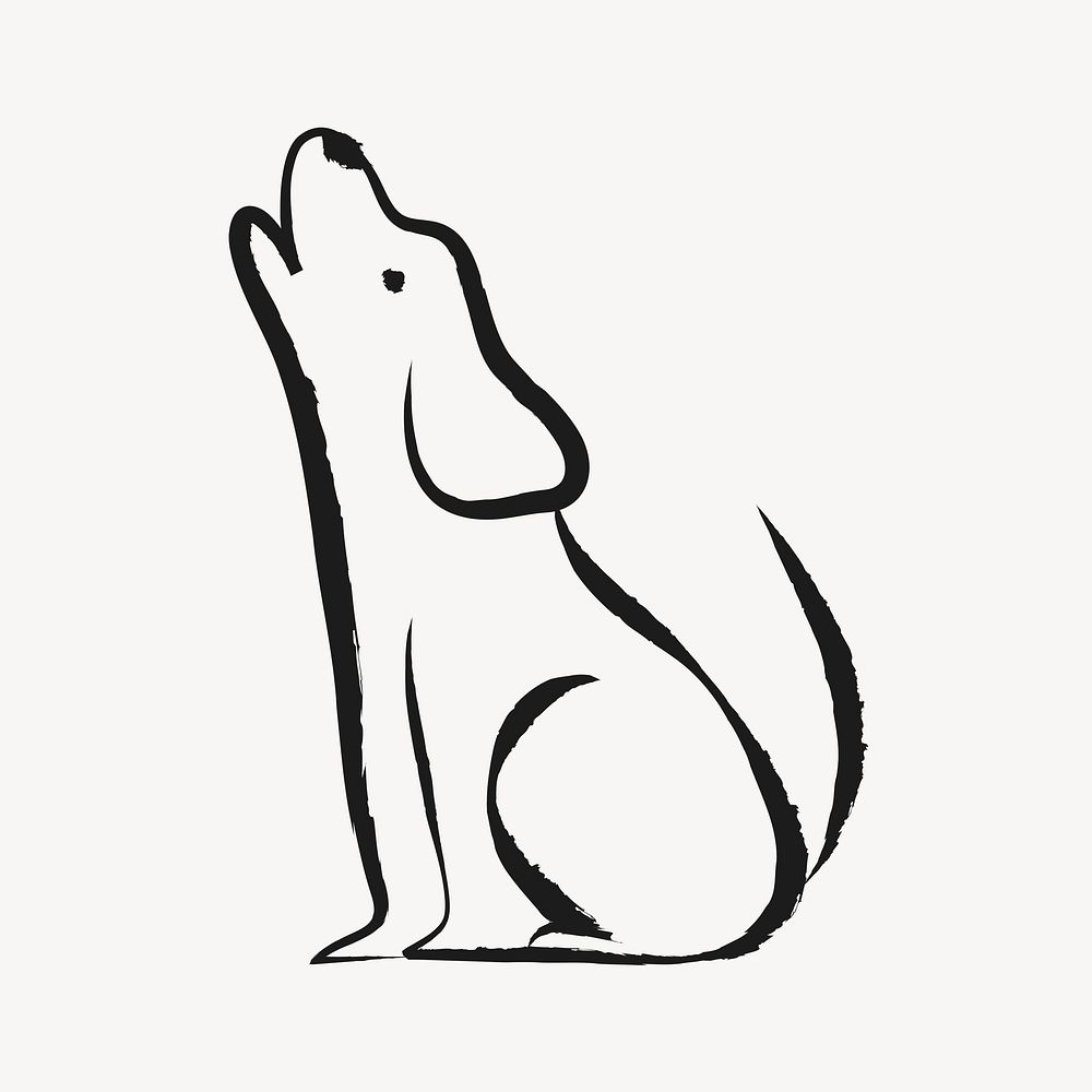 Howling dog sticker, cute doodle in black psd