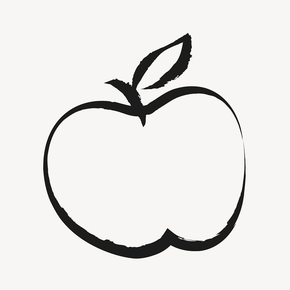 Apple fruit sticker, cute doodle in black vector
