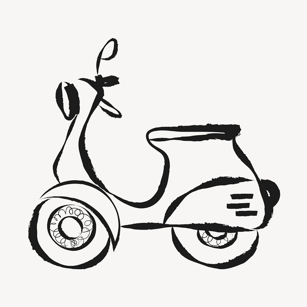 Motorcycle scooter sticker, cute doodle in black psd
