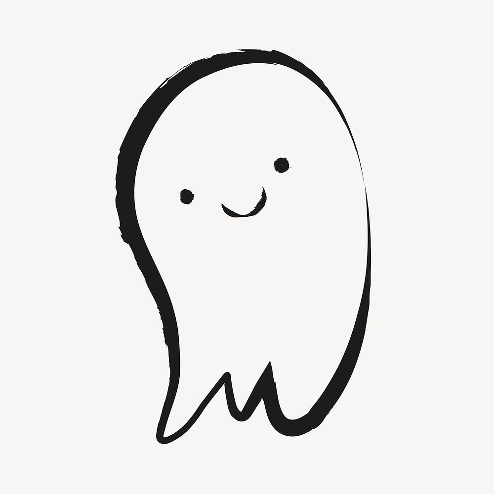 Cute ghost sticker, cute doodle in black vector