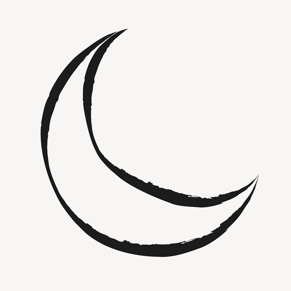 Crescent moon sticker, cute doodle in black