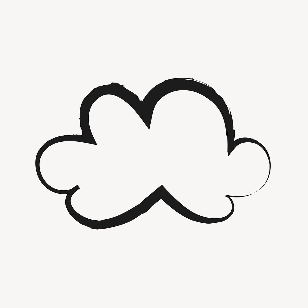 Cloud, weather sticker, cute doodle in black vector