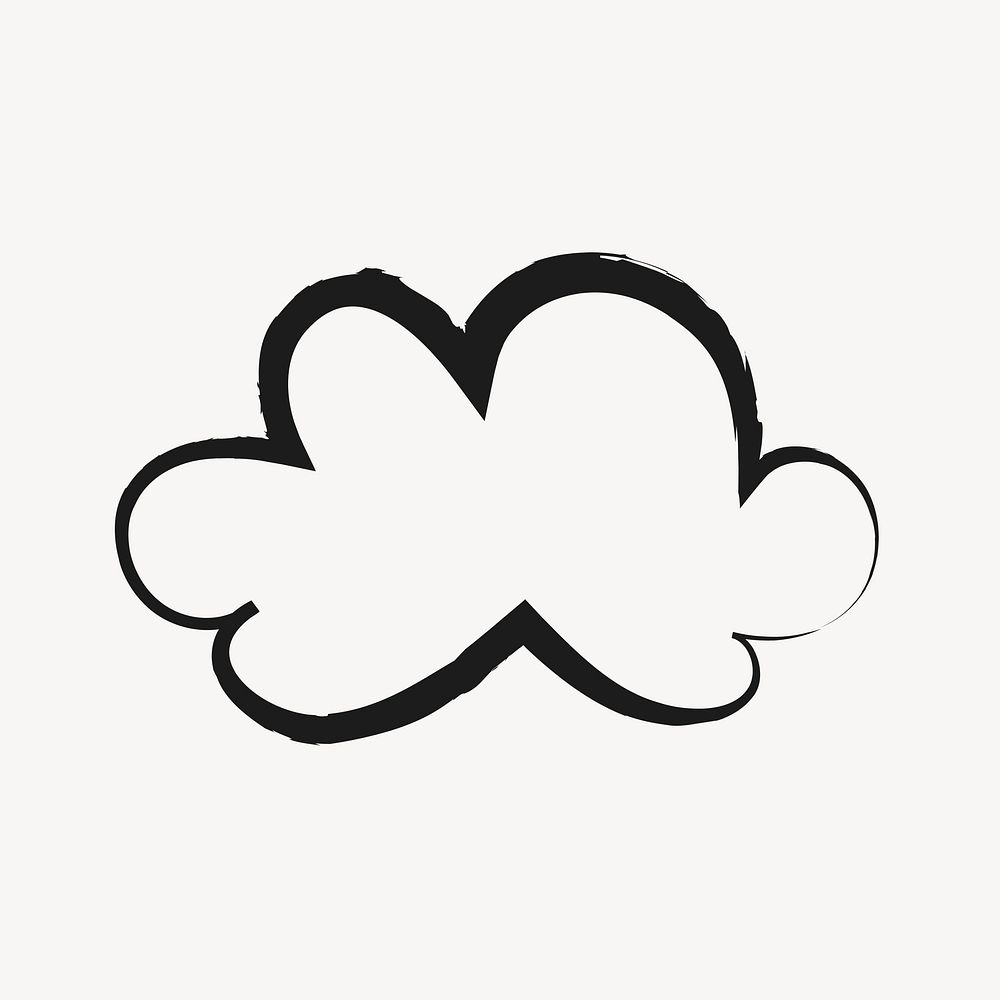 Cloud, weather sticker, cute doodle in black psd