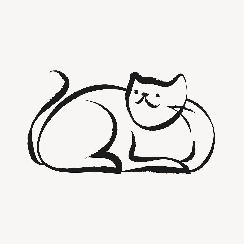 Sitting cat sticker, cute doodle in black vector