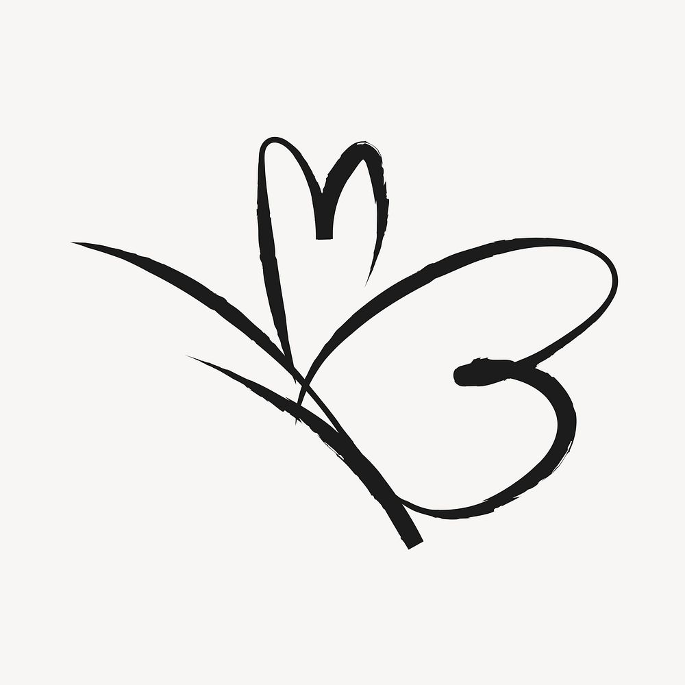 Butterfly sticker, cute doodle in black psd