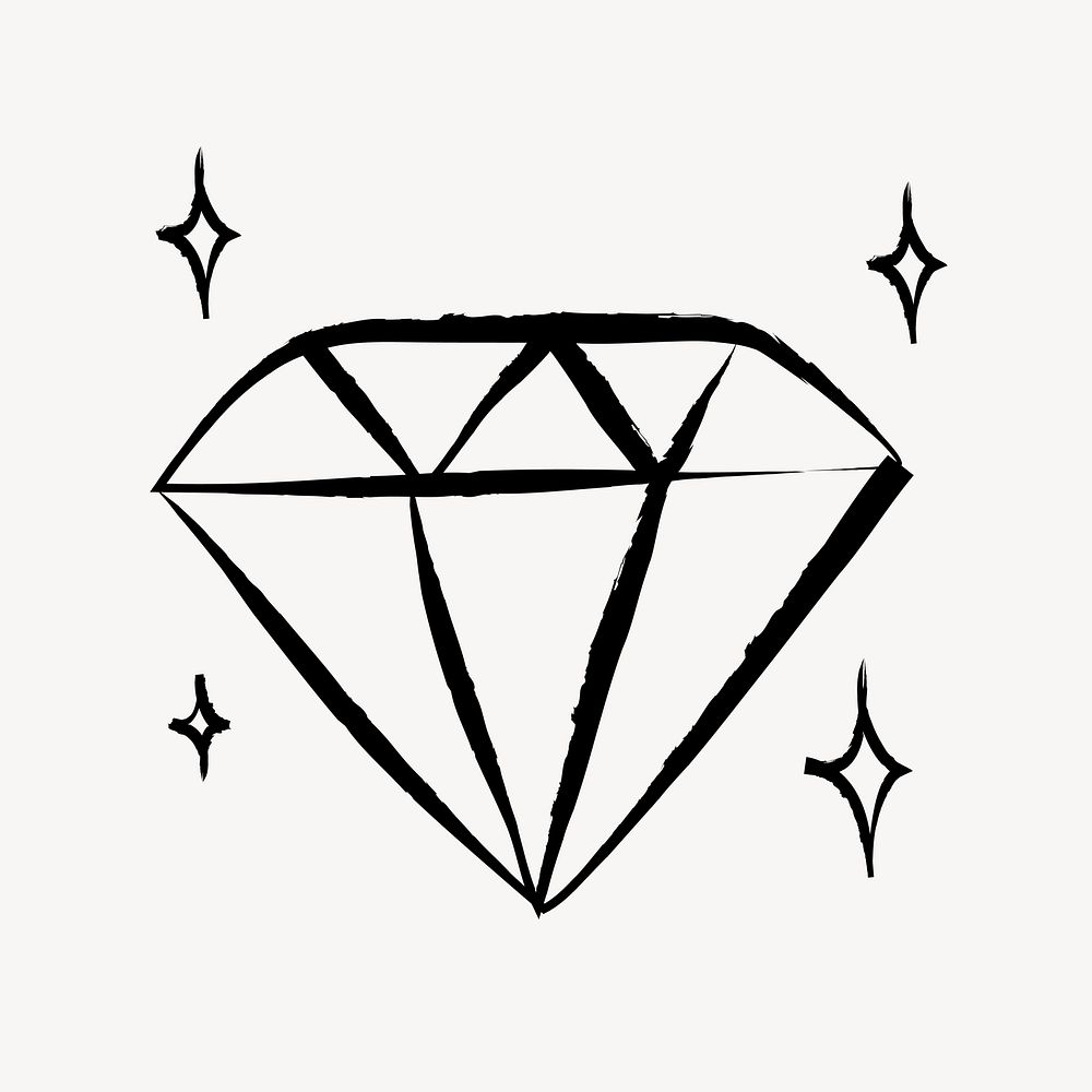 Diamond sticker, cute doodle in black vector