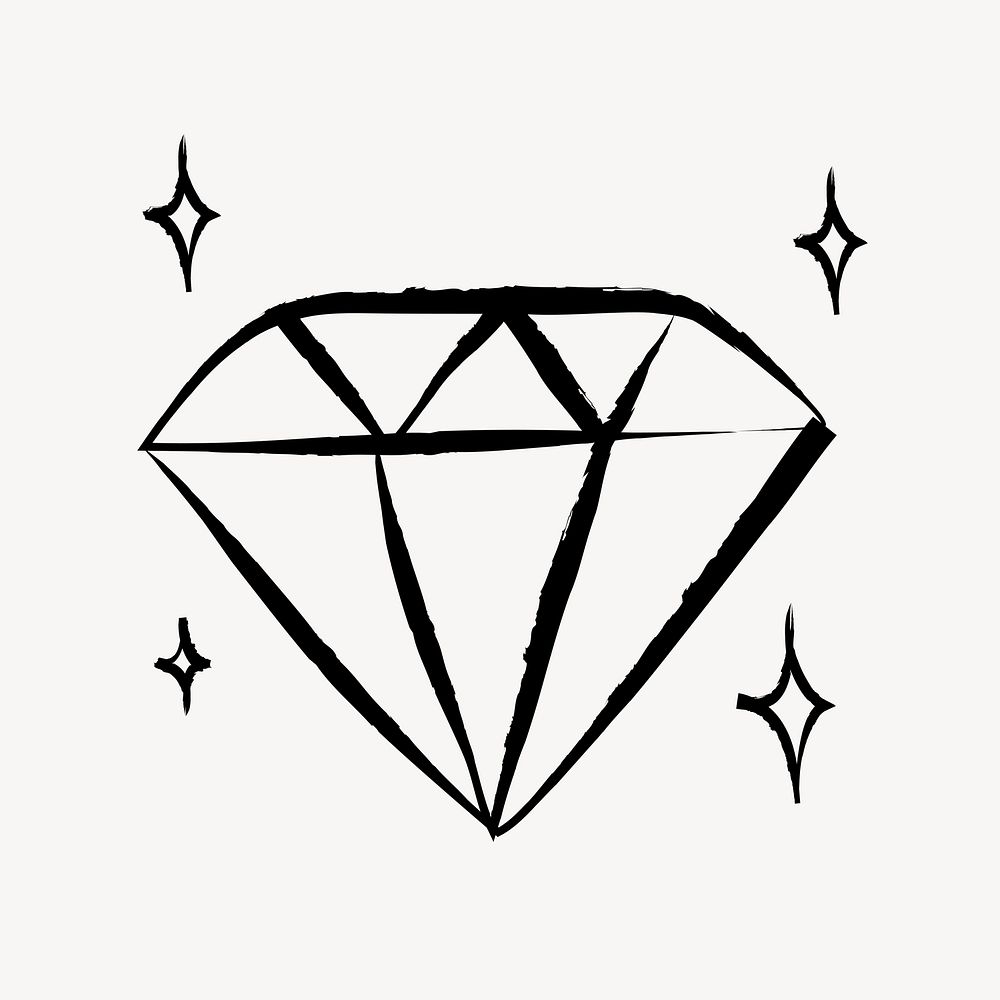 Diamond sticker, cute doodle in black psd