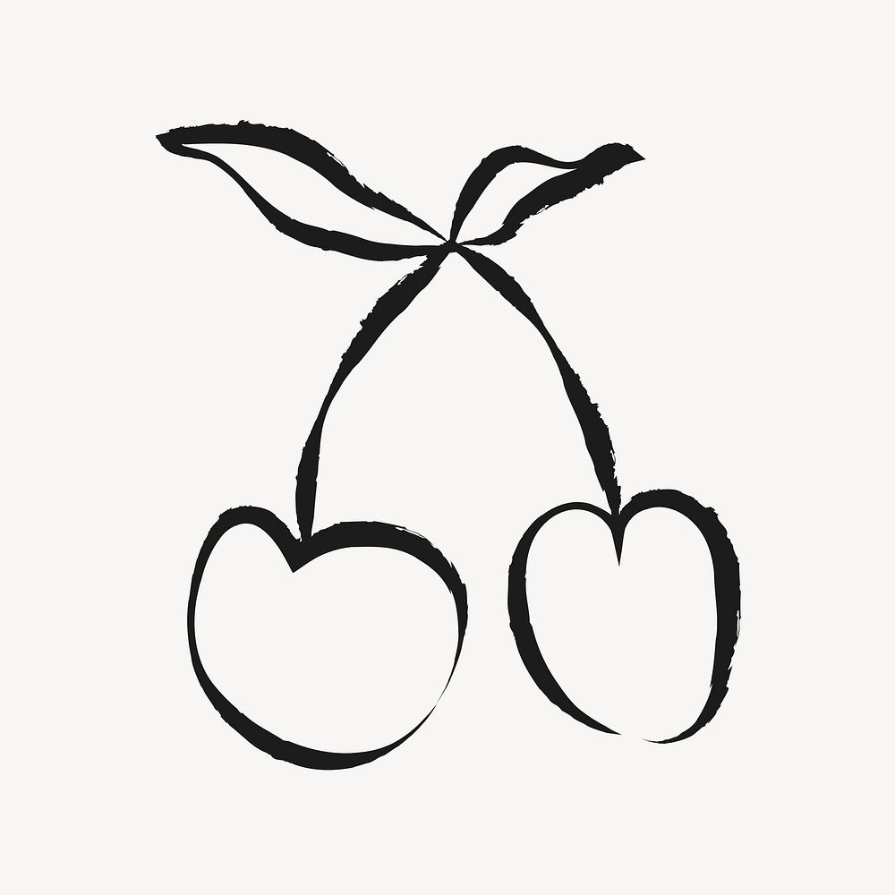 Cherry fruit sticker, cute doodle in black psd