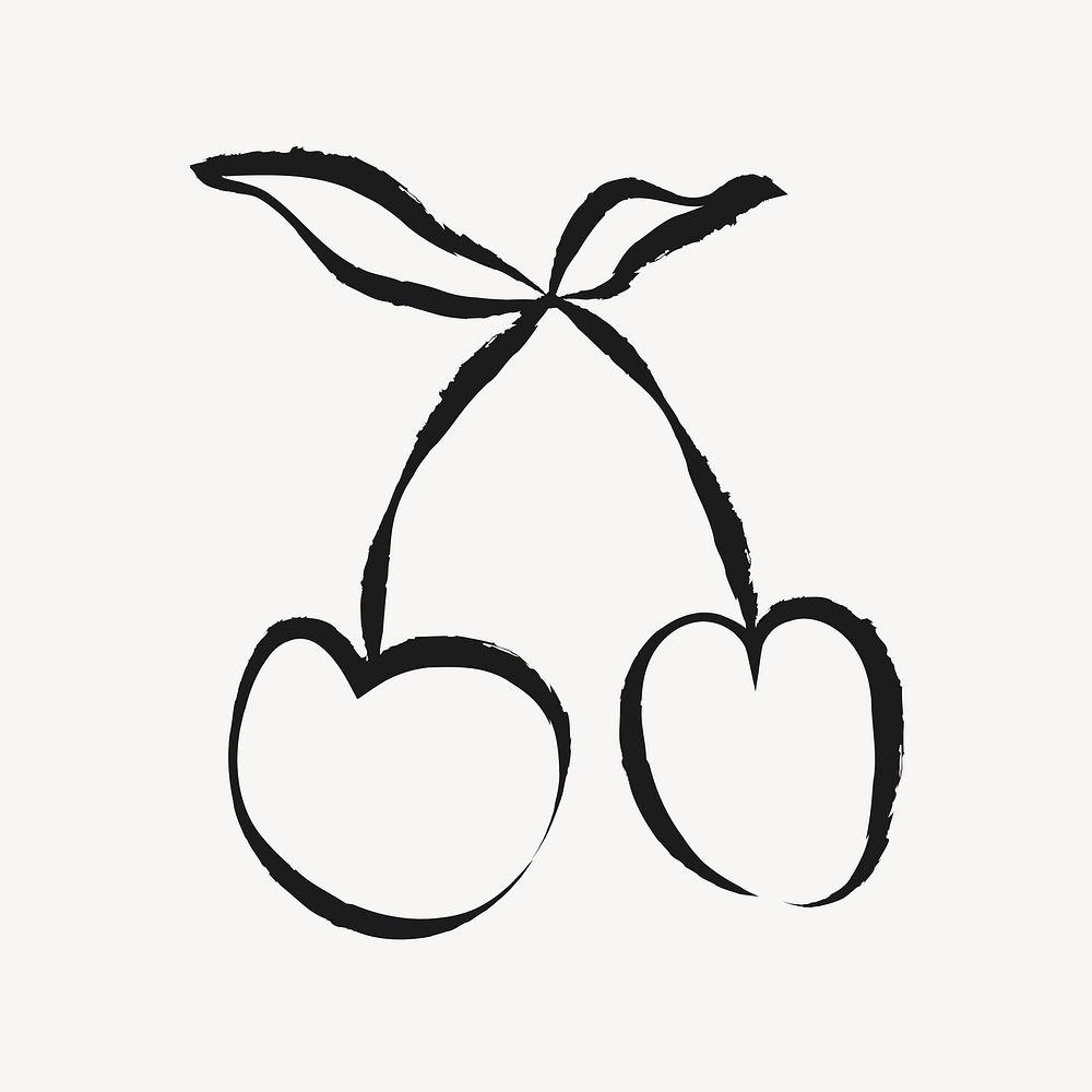 Cherry fruit sticker, cute doodle in black vector