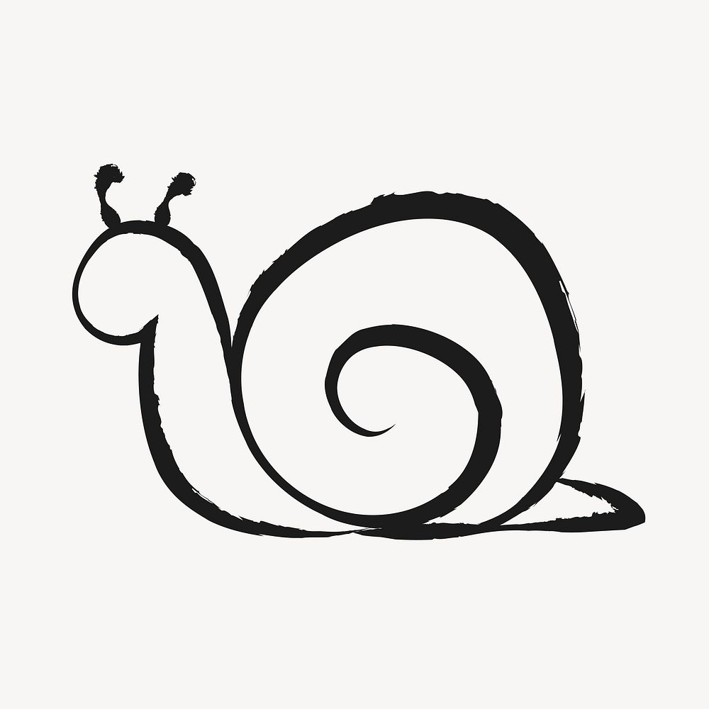 Snail sticker, cute doodle in black vector