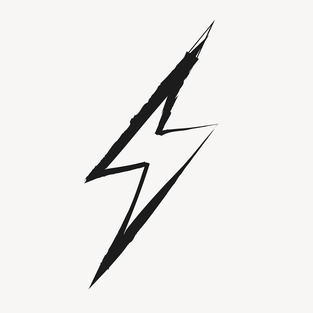 Lightning bolt sticker, cute doodle in black psd
