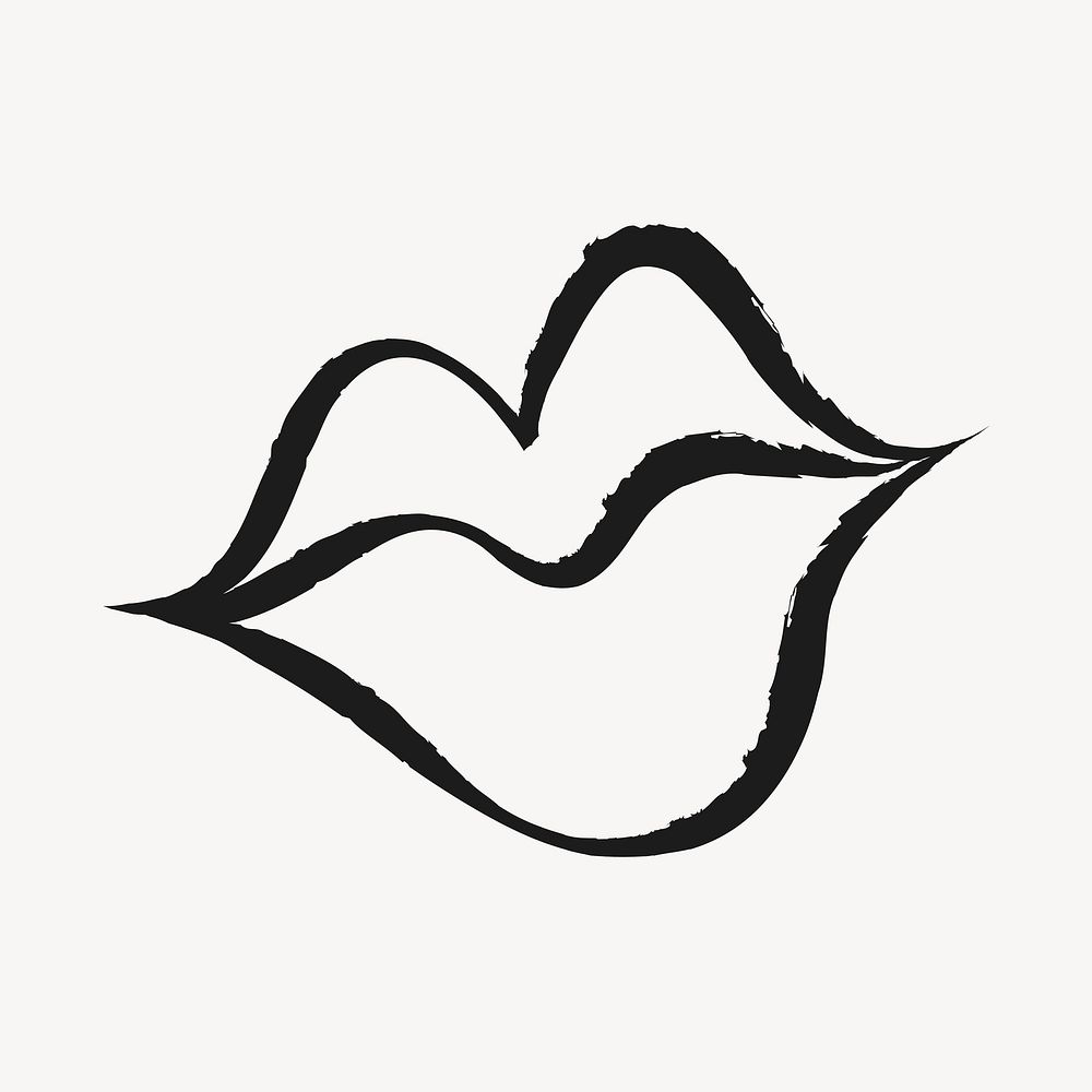 Woman's lips sticker, cute doodle in black vector