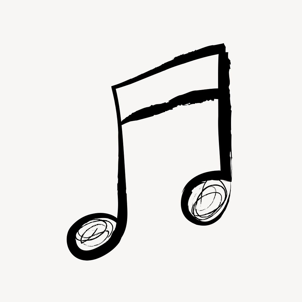 Music note sticker, cute doodle in black psd