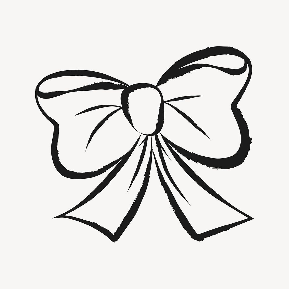 Bow sticker, cute doodle in black vector