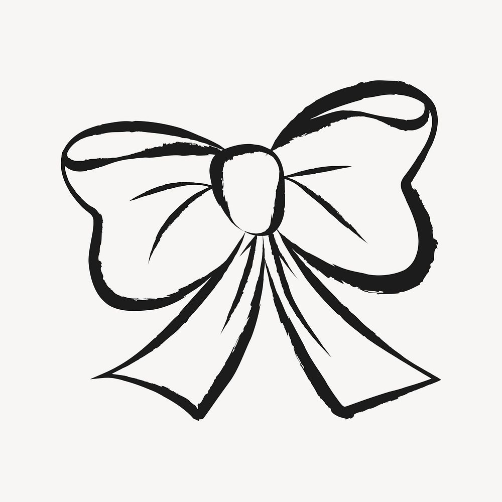 Bow sticker, cute doodle in black psd
