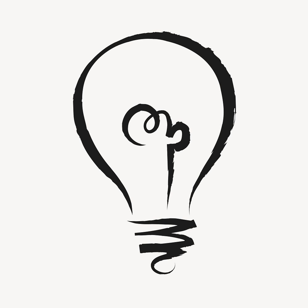 Light bulb sticker, cute doodle in black vector