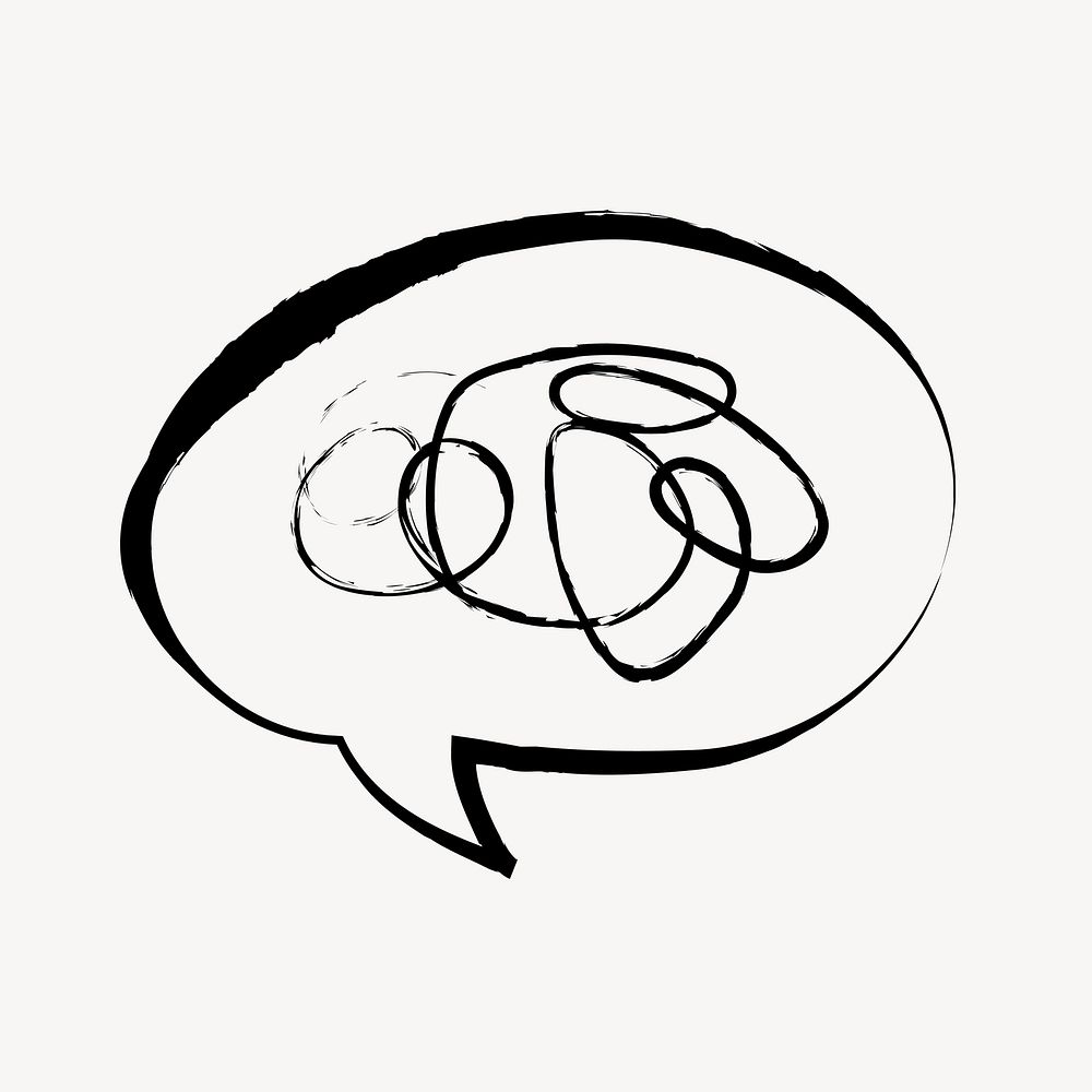 Speech bubble sticker, cute doodle in black vector