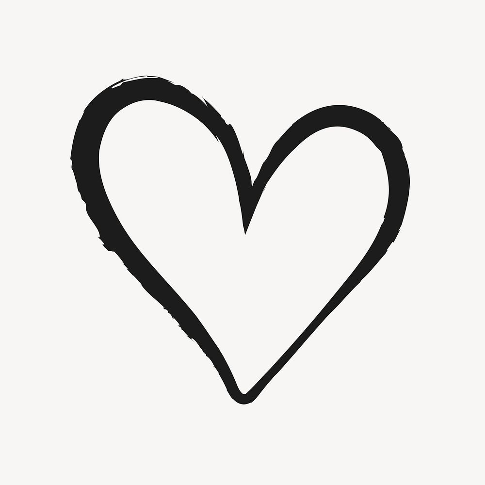 Valentine's heart sticker, cute doodle in black psd