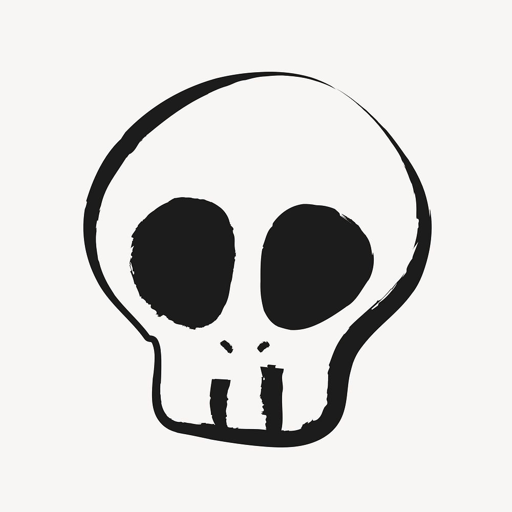 Halloween skull sticker, cute doodle in black vector