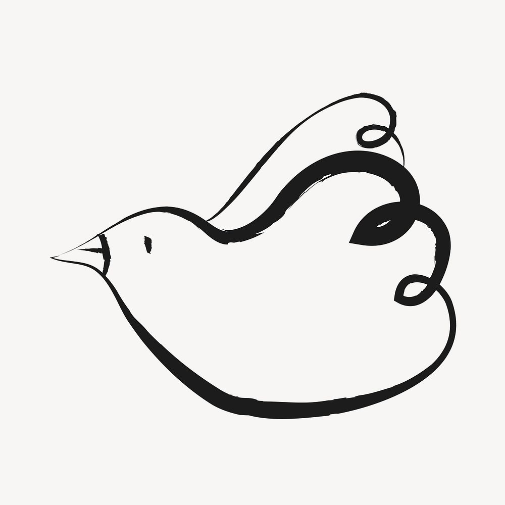 Bird sticker, cute doodle in black vector