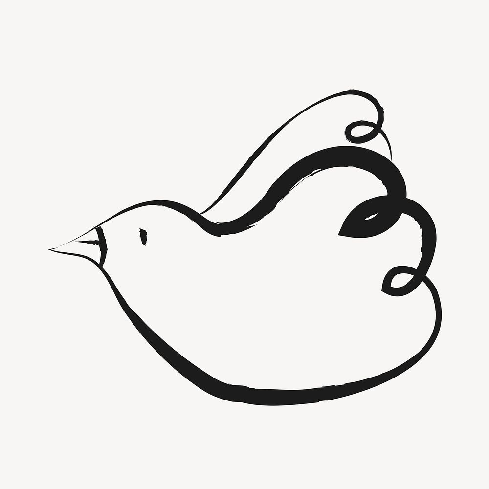 Bird sticker, cute doodle in black psd