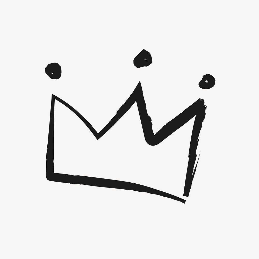 Crown sticker, cute doodle in black psd