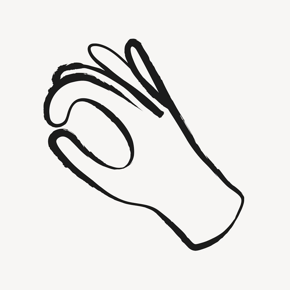 Okay hand sign sticker, cute doodle in black psd