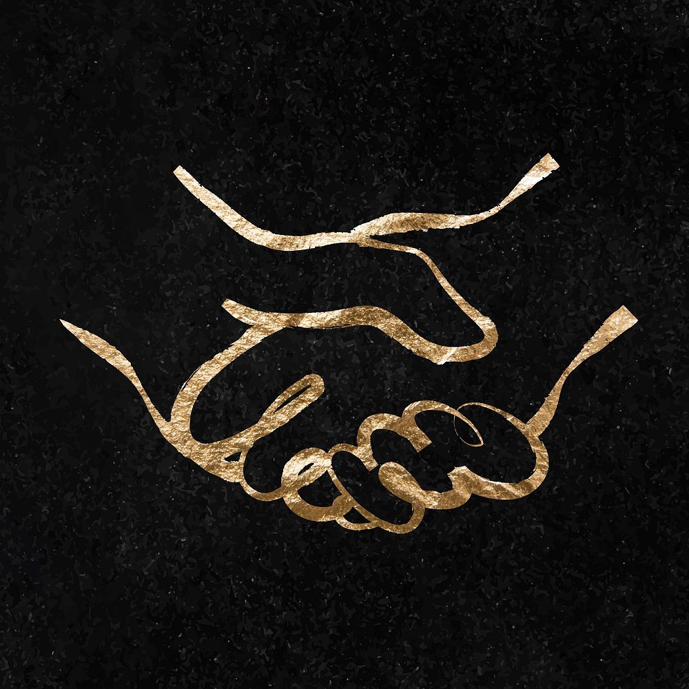 Handshake sticker, gold aesthetic illustration vector