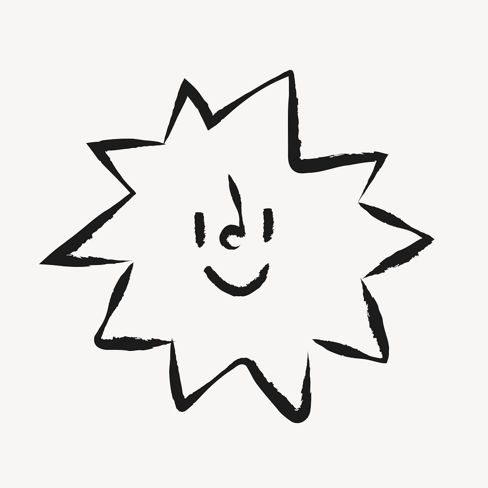 Smiling face emoticon sticker, cute doodle in black vector