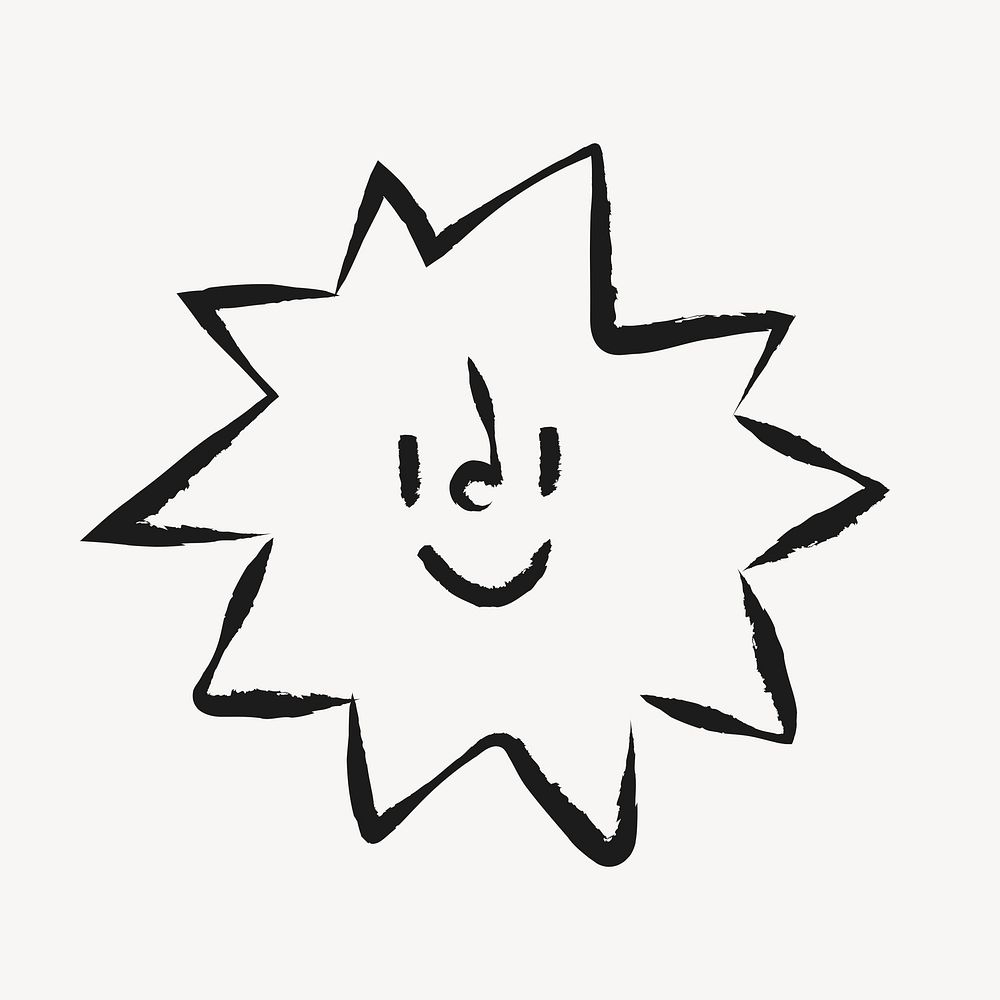 Smiling face emoticon sticker, cute doodle in black psd