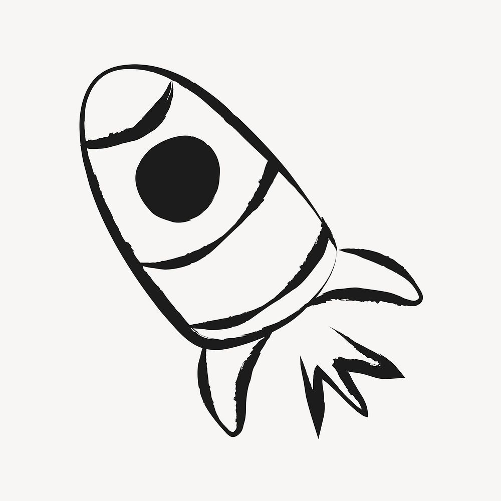 Space rocket sticker, cute doodle in black psd
