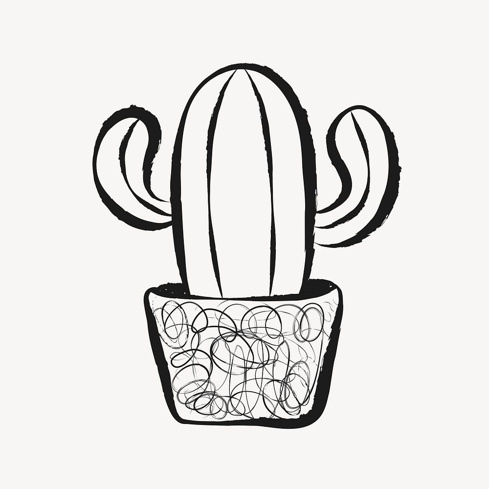 Cactus sticker, cute doodle in black vector