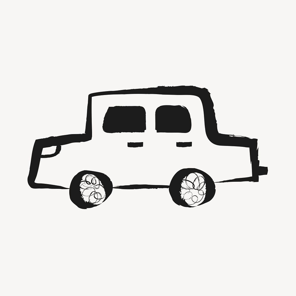 Car, vehicle sticker, cute doodle in black psd