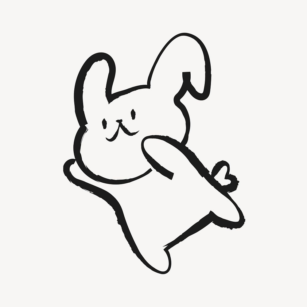 Bunny sticker, cute doodle in black vector