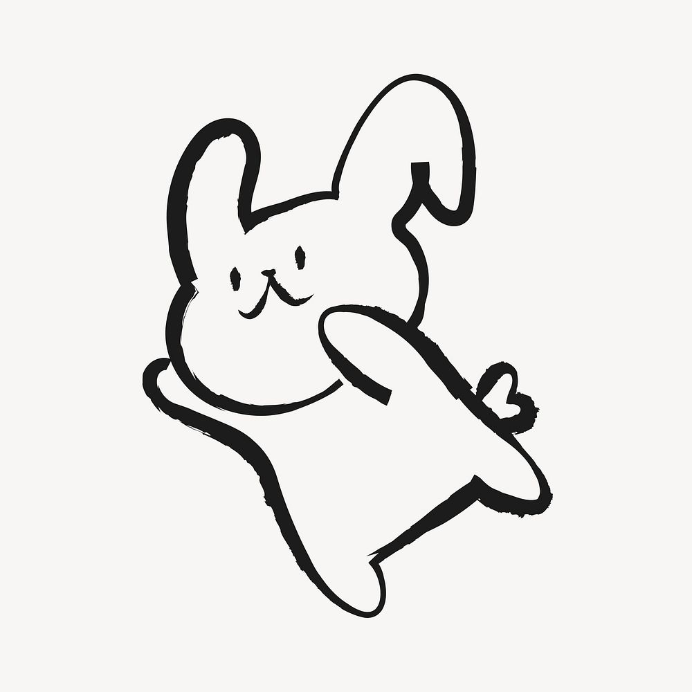 Bunny sticker, cute doodle in black psd