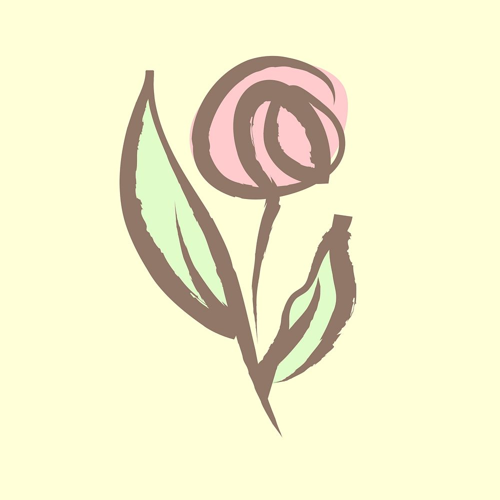 Rose flower sticker, pastel doodle in aesthetic design psd