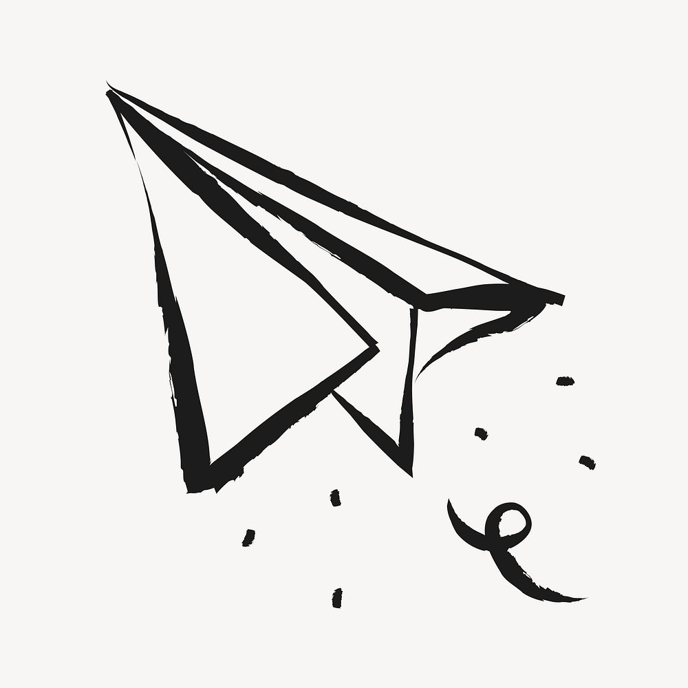 Paper plane sticker, cute doodle in black psd