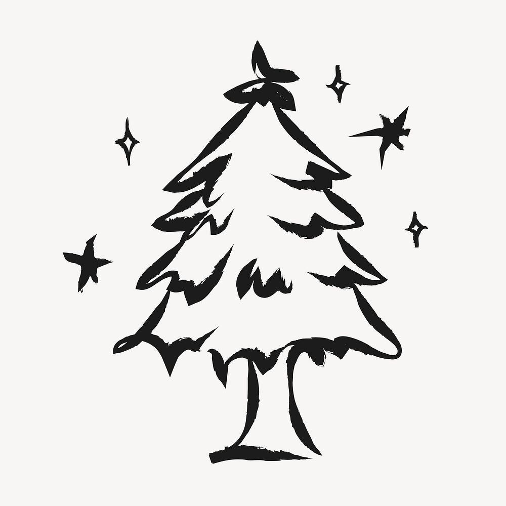 Christmas tree sticker, cute doodle in black vector